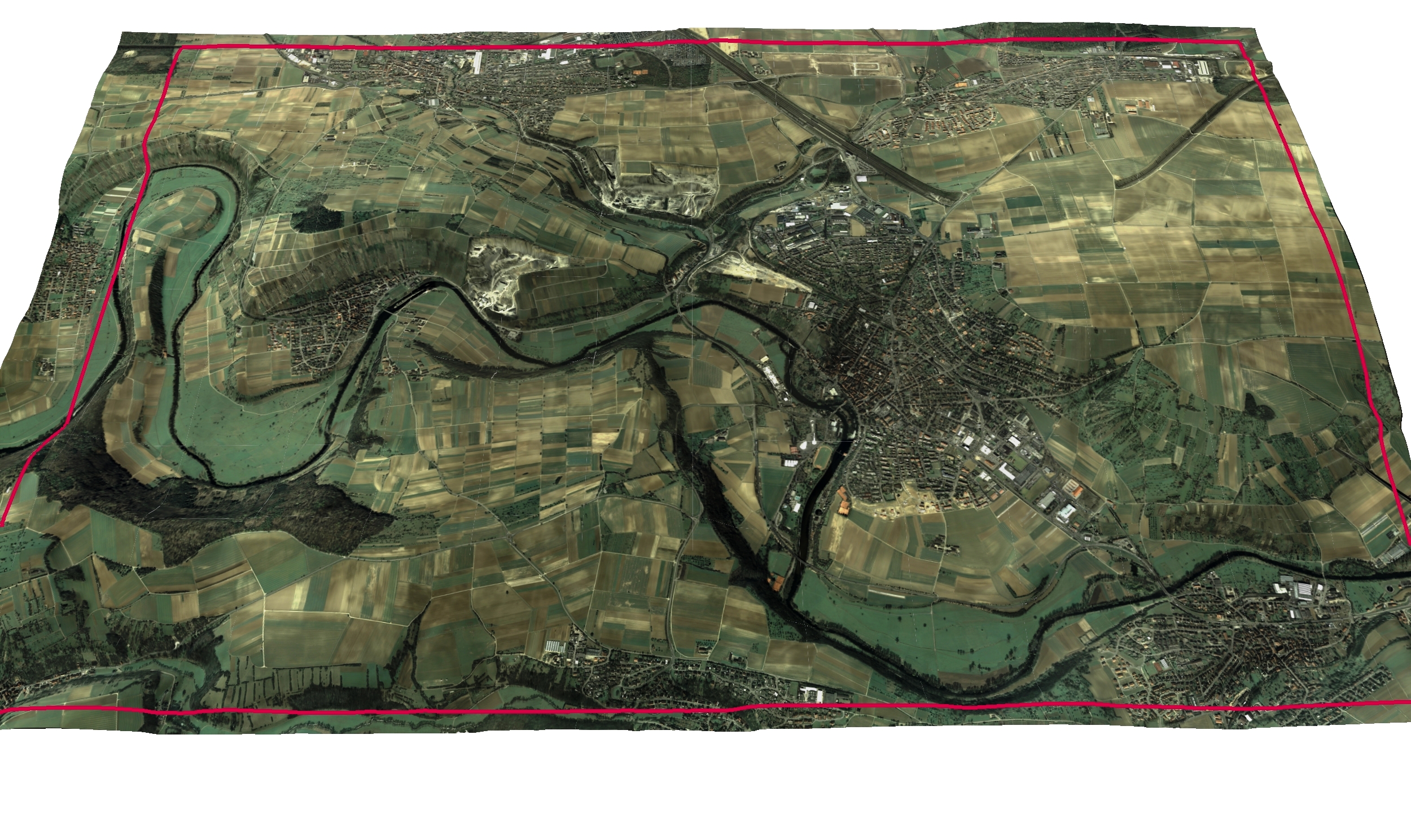 Detailed orthophoto of roads, buildings and surrounding terrain